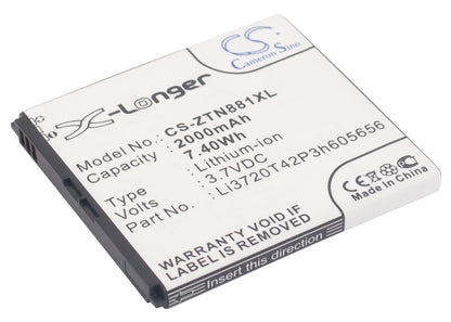Replacement Battery for ZTE N881F – Mobile, SmartPhone – 2000mAh / 3.7V - image 1