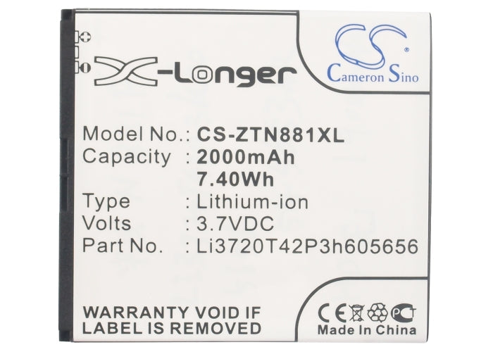 Replacement Battery for ZTE  Blade G2 – Mobile, SmartPhone – 2000mAh/7.4Wh / 3.7V