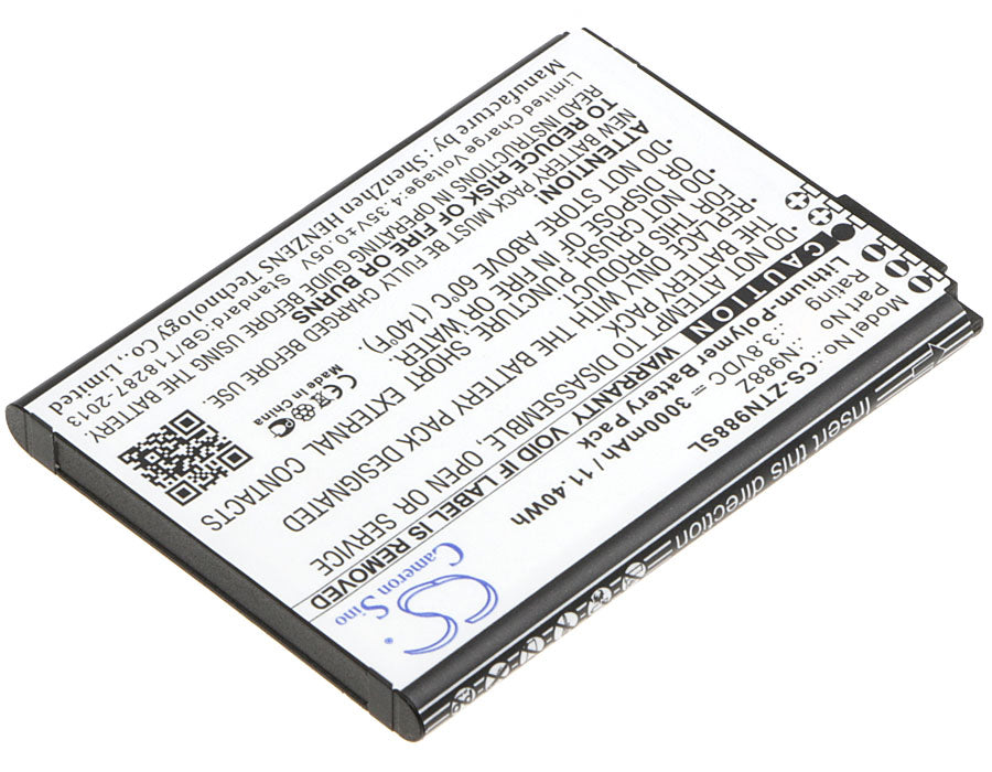 Replacement Battery for ZTE  N988Z – Mobile, SmartPhone – 3000mAh / 11.40Wh / 3.8V