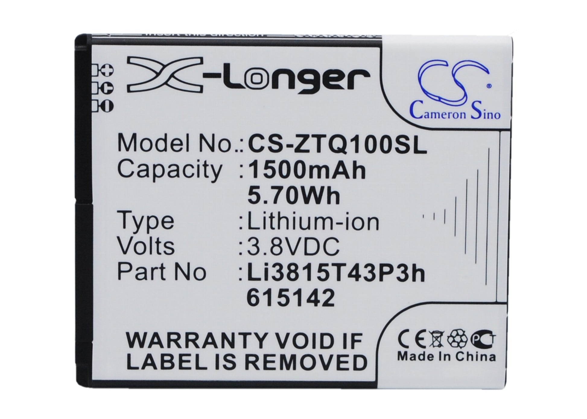 Replacement Battery for Amazing | ZTE A4c – Mobile, SmartPhone – 1500mAh / 3.8V - image 1