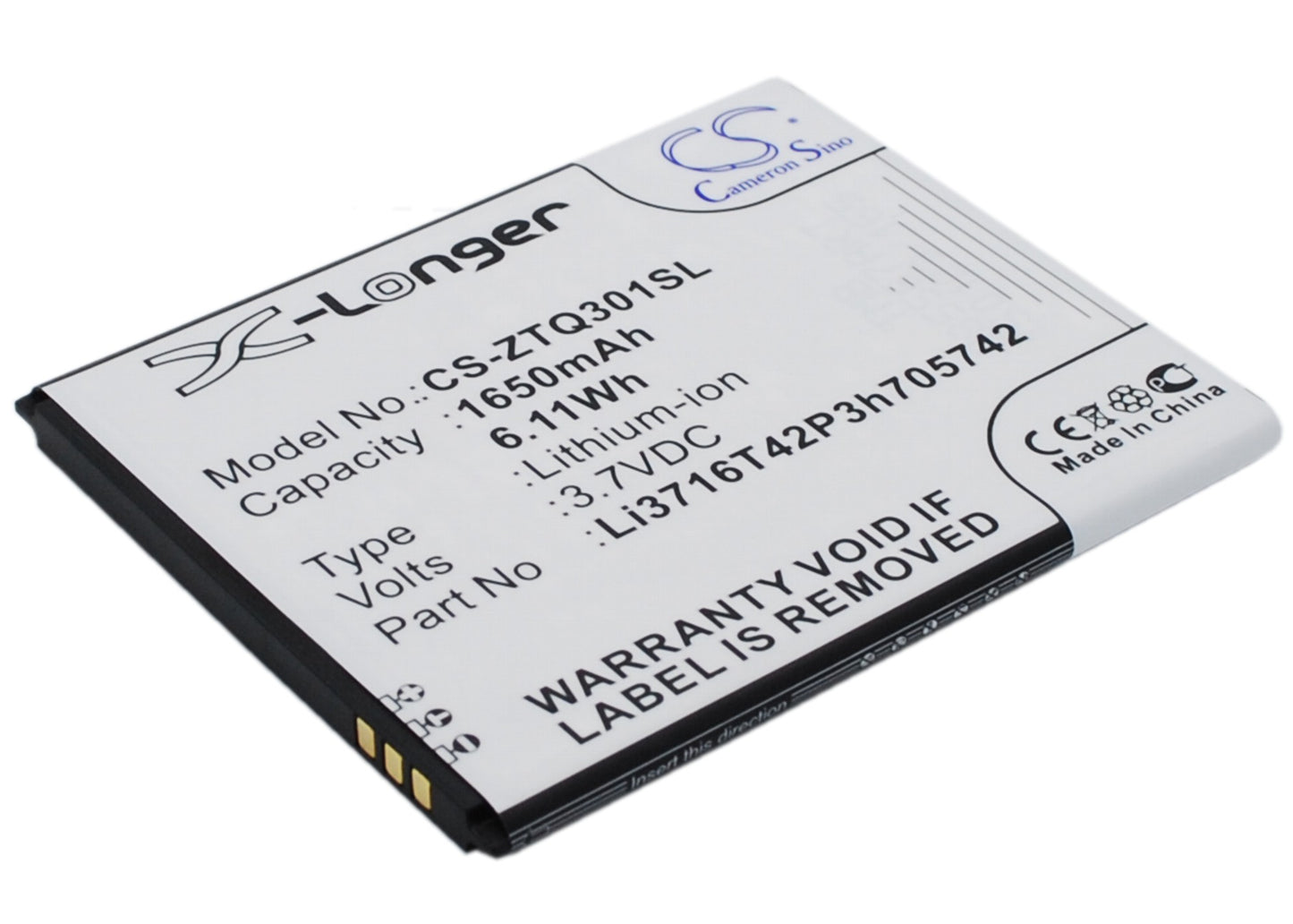 Replacement Battery for A+World | ZTE CG503 – Mobile, SmartPhone – 1650mAh / 3.7V - image 2