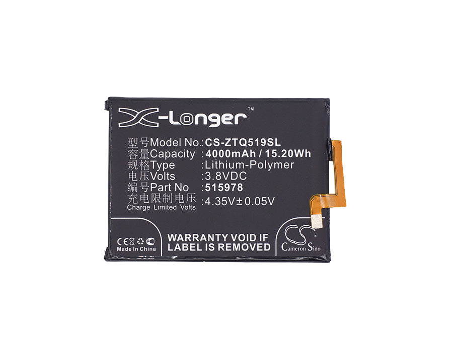 Replacement Battery for ZTE  Blade A452 – Mobile, SmartPhone – 4000mAh / 15.20Wh / 3.8V