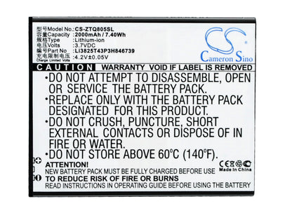 Replacement Battery for ZTE Q805T – Mobile, SmartPhone – 2000mAh / 3.7V - image 1
