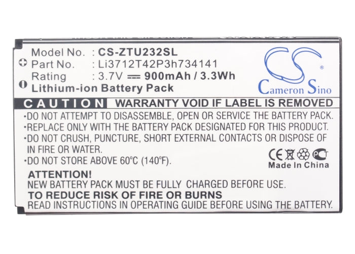 Replacement Battery for ZTE  N960 – Mobile, SmartPhone – 900mAh/3.33Wh / 3.7V
