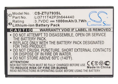 Replacement Battery for ZTE  U793 – Mobile, SmartPhone – 1000mAh/3.7Wh / 3.7V