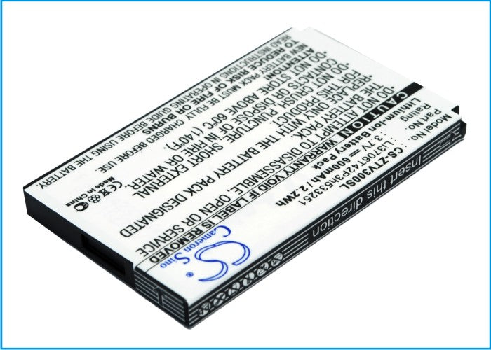 Replacement Battery for ZTE  V190 – Mobile, SmartPhone – 600mAh / 3.7V
