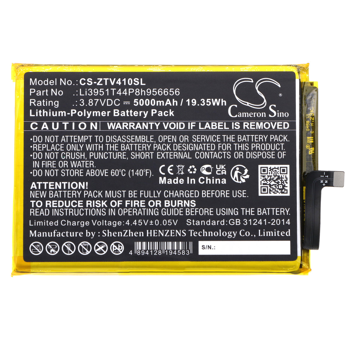 Replacement Battery for ZTE Blade V40 – Mobile, SmartPhone – 5000mAh / 3.87V