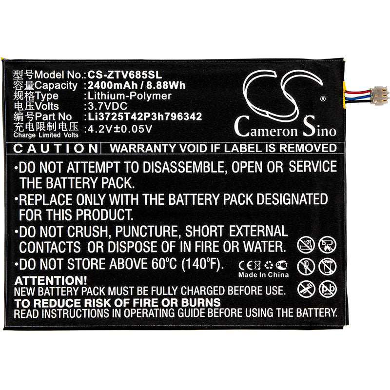 Replacement Battery for ZTE  C865 – Mobile, SmartPhone – 2400mAh / 8.88Wh / 3.7V