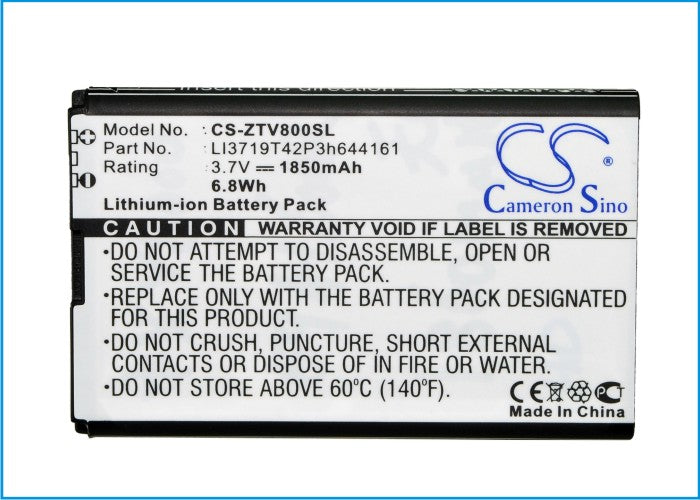 Replacement Battery for ZTE  Engage LT – Mobile, SmartPhone – 1850mAh / 6.85Wh / 3.7V