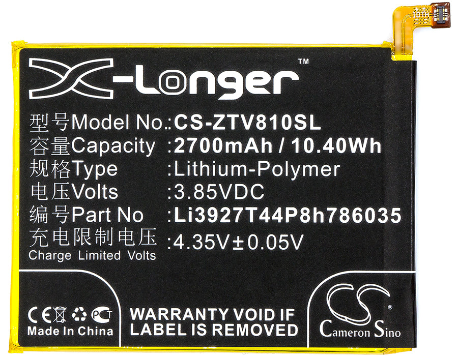 Replacement Battery for ZTE  Blade V8 – Mobile, SmartPhone – 2700mAh / 10.40Wh / 3.85V