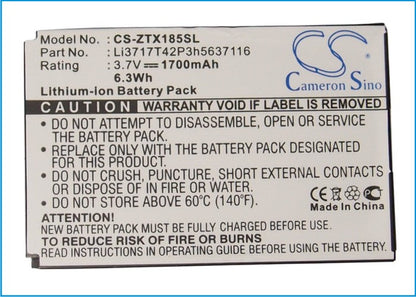 Replacement Battery for ZTE  C60 – Mobile, SmartPhone – 1700mAh / 6.3Wh / 3.7V