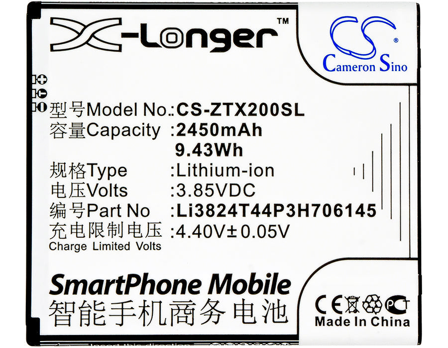 Replacement Battery for ZTE  Grand X 2 – Mobile, SmartPhone – 2450mAh / 9.43Wh / 3.85V