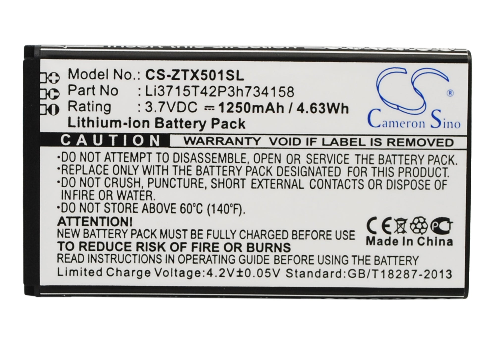 Replacement Battery for ZTE X500M – Mobile, SmartPhone – 1250mAh / 3.7V - image 1