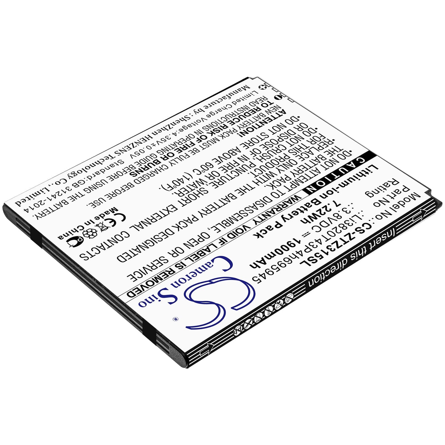 Replacement Battery for ZTE  Blade A3 2019 – Mobile, SmartPhone – 1900mAh / 7.22Wh / 3.8V