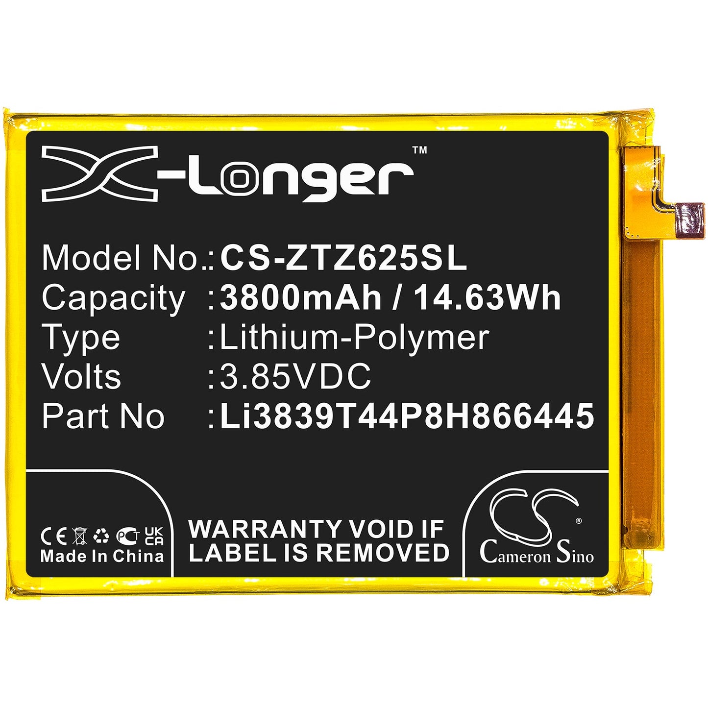 Replacement Battery for ZTE  Blade 11 Prime 2020 – Mobile, SmartPhone – 3800mAh / 14.63Wh / 3.85V