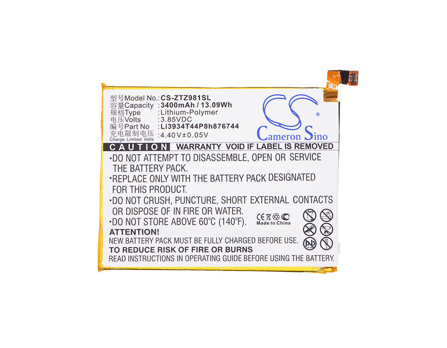 Replacement Battery for MetroPCS  ZMax Pro – Mobile, SmartPhone – 3400mAh / 13.09Wh / 3.85V
