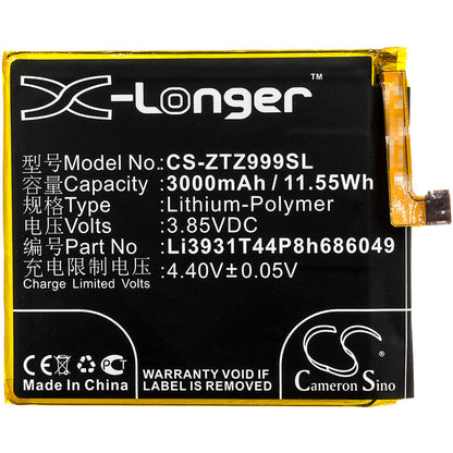 Replacement Battery for ZTE  Axon M – Mobile, SmartPhone – 3000mAh / 11.55Wh / 3.85V